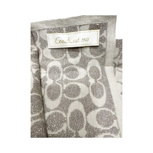 COACH 1941 Signature Scarf Reversible Knit Metallic Taupe/Cream - Picture 4 of 6